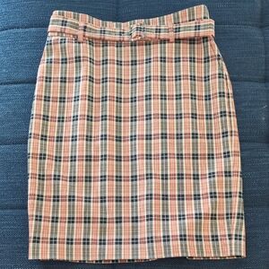 Ann Taylor Plaid Pencil Skirt - Blue and Tan